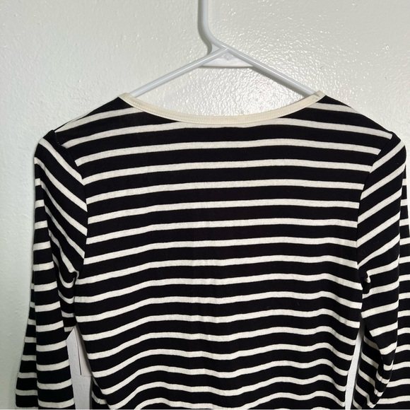Charter Club Pima Cotton Split Neck Top Black Cream Stripes P - Picture 6 of 9